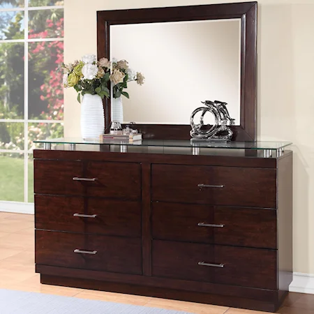 Dresser with 6 Drawers and Mirror Set